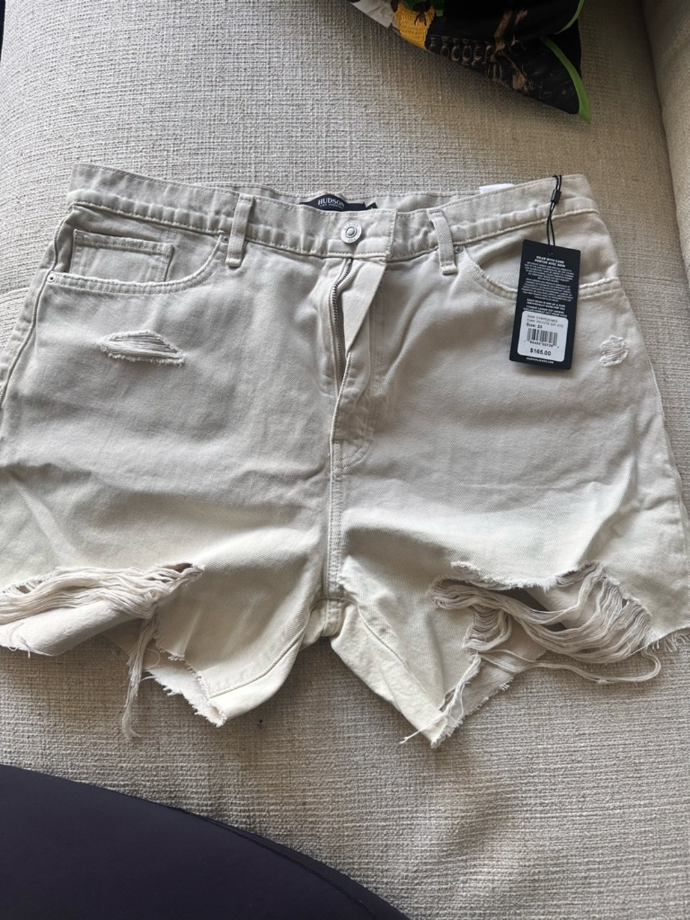 Hudson Jeans Distressed Cream/Tan Denim Shorts